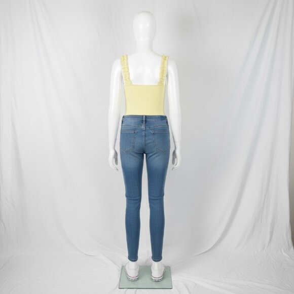 EUC Double Zero Women's Ribbed Ruffle Strap Pale Yellow Bodysuit L - Picture 3 of 12